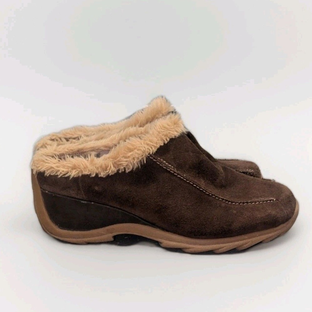 Vintage Cozy Sherpa Lined Suede Clogs Brown Sporto Leather‎ Cabincore 9.5M